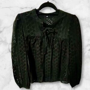 Madewell Black Eyelet Cotton Smock Top. Size Small